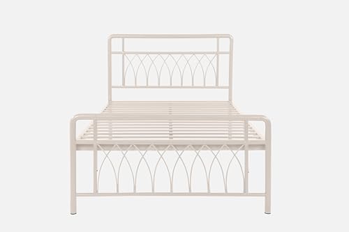 Image of Jexx Metal Extra Single Size Bed Without Storage | Wrought Iron Single Bed with Headboard & Footboard| Sturdy Powder Coated Platform Cot for Bedroom (Jexx Ivory)