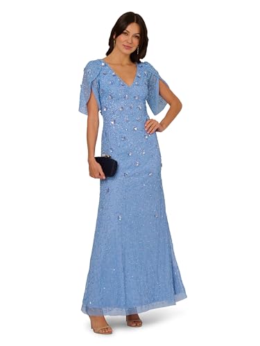 Adrianna Papell Women's Petal Sleeve Bead Long Dress4