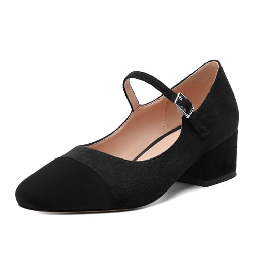 ROSERWISH Women's Mary Jane Shoes Chunky Low Heel Closed Round Toe Heels Ankle Strap Cap Toe Pumps Office Work Bridal Wedding Party 2 Inch Dress Shoes - Main Image