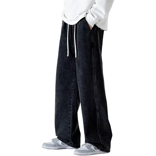 Jean Baggy Noir pour Homme, Coupe Ample, Cargo, Taille Haute, Style Streetwear décontracté