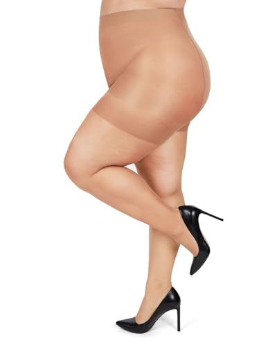 Image of MeMoi Plus Size Curvy Control Top Pantyhose for Women, Comfortable Silky Sheer Pantyhose, Lightweight Womens Stockings