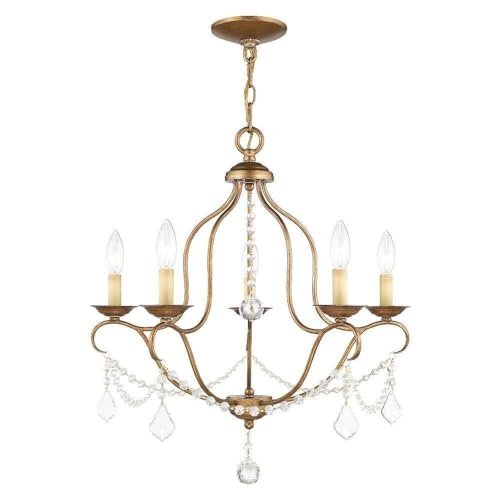 Livex Lighting 6435-48 Chesterfield 5 Light Chandelier, Antique Gold Leaf