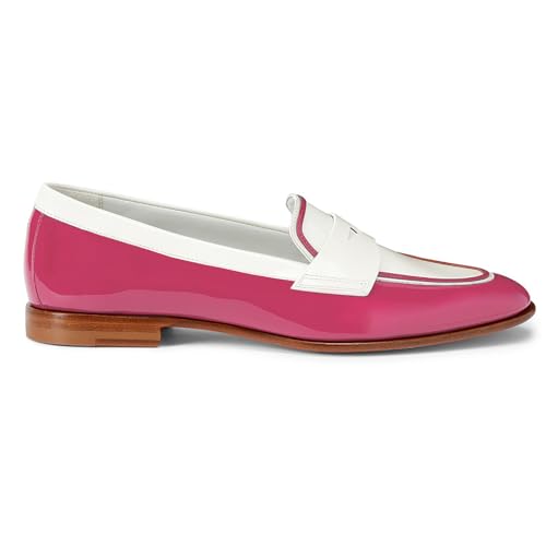 Image of Women Patent Slip On Loafer Flats Two Tone Round Toe Flat Heel Penny Loafers Casual 1 inch Low Heel Loafer Dress Shoes Oxford Comfort Chic Colorblock Office Ladies 4-11 M US