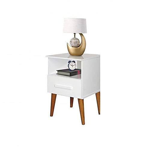 Mesa de Cabeceira Romar Pérola Retrô 1 Gaveta Branco