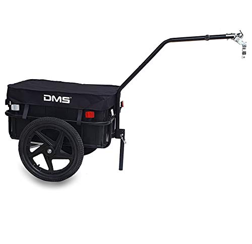 DMS® Fahrradanhänger, Lastenanhänger, Handwagen, mit Hochdeichsel, Transportbox mit 70 Liter Volumen, Max. 60kg, Kugel-Kupplung für Fahrräder mit 26'' - 28'' FH-01 (Schwarz)