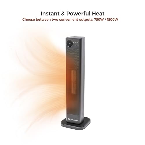 Comfort Zone 30-Inch Oscillating Tower Space Heater with Remote Control – 1500W High Velocity Ceramic Heater, Digital LCD Thermostat, 12-Hour Timer, ECO Mode, Safety Tip-Over & Overheat Protection by Comfort Zone - Image 8