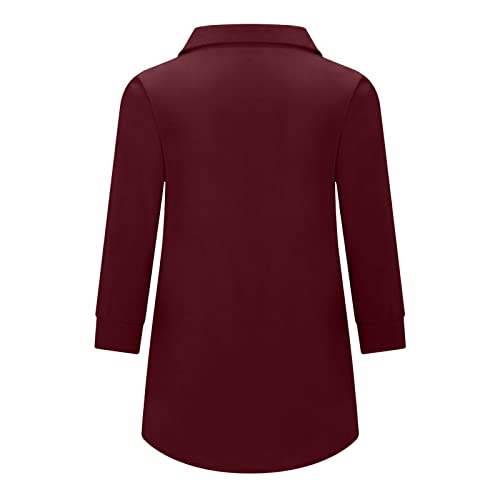 Lastesso Summer Tops For Women Casual 3/4 Sleeve Trendy V-Neck Tunic Tees Loose Flowy Pleated Lapel T Shirts #TOP2