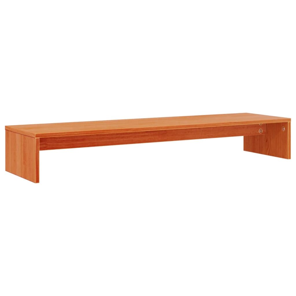 Supporto per monitor, marrone cera, 100 x 27 x 15 cm, in legno di pino massiccio, regolabile in altezza, per lavorare ergonomicamente in casa e in ufficio, ideale come accessorio da scrivania