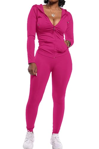 PRETTYGARDEN Women's Two Piece Tracksuit Set Long Sleeve Zipper Hoodie Jacket with Sweatpants Sweatsuit Jogger Workout Set (Pink,Small)