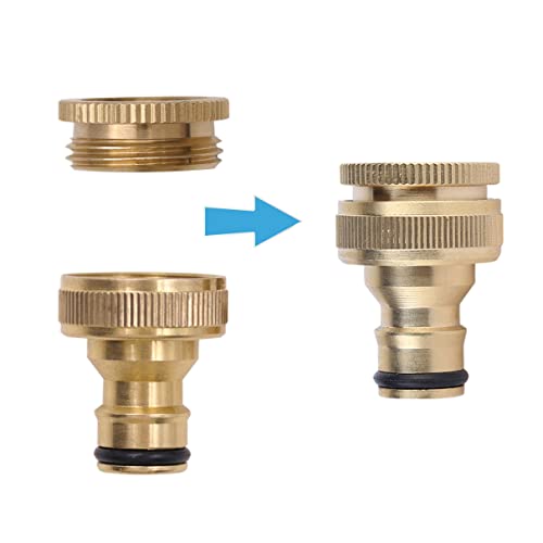 YAAVAAW 2Pack Brass Outdoor Threaded Tap Connector Garden Hose Tap Connector, 1/2 Inch&3/4 Inch 2-in-1 Female Threaded Faucet Adapter Hosepipe Fittings,Outside Hose Pipe Tap Connector for Garden Hose