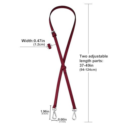 Image of Bag Leather Strap Replacement Adjustable Crossbody Shoulder Straps for XS MINI Pouch, No Damage Conversion Kits Accessories (MINI-Pomegranate Red-Silver)