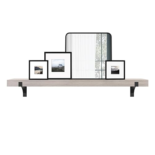 Image of Master & Co. Modern Floating Fireplace Mantel with Black Metal Brackets, Long Floating Shelves for Wall Decor, 72 inches, Gray Woodgrain