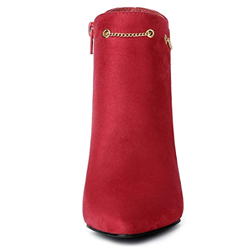 Allegra K Allegra K Women's Pointed Toe Side Zip Stiletto Heel Red Ankle Booties 10 M US