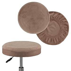 Turquoize 2 Pack Bar Stool Covers Round Stool Covers with Elastic Bands Bar Stool Seat Covers Slipcover Washable Stool Cushion Covers Feature Stretch Thick Bouncy Fabric, Dia 14″-16″, Large, Taupe