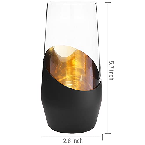 MyGift Set of 4 Black & Gold Stemless Champagne Flutes - 11 oz Wedding Party ...