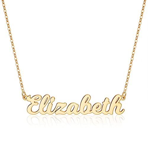 Ursteel Elizabeth Necklace, Custom Name Necklace Personalized 14K Gold Plated Elizabeth Name Plate Necklace for Women