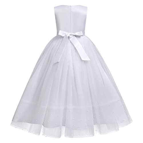 Vestido de primera comunión blanco perla con tutú y lazo para niña 2