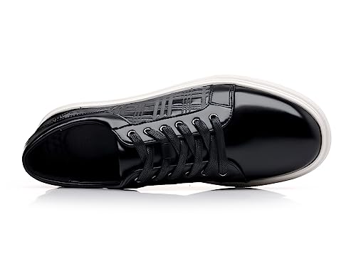 Santimon Men's Low-Top Leather Sneakers Classic Plaid Slip On Shoes3