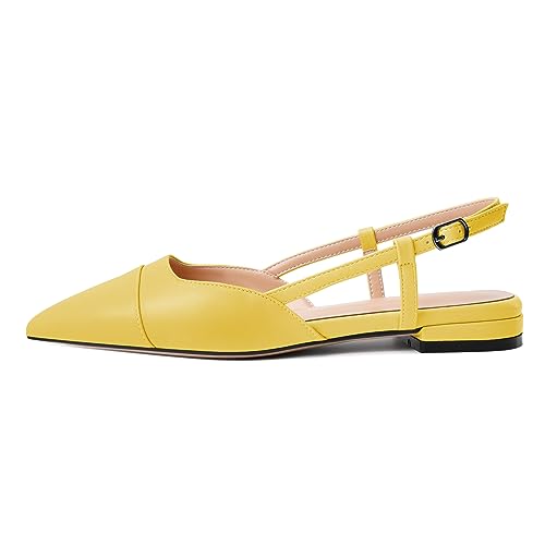 Soireelady Women's Slingback Flats, Closed Pointed Toe 2CM Ballet Flats, Cap Toe Comfortable Casual Flat Office Dressy Shoes