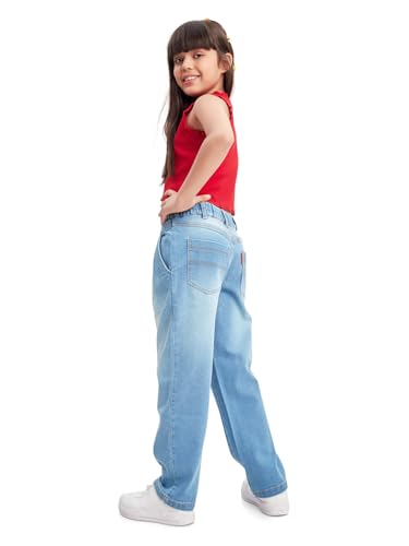 Image of olele Girls Super Jeans Collection for 4-14 Yrs | Stretchable Cotton Denim Trousers | Blue Jeans for Kids | Baggy Denim Pants | Cargo Pants for Girls