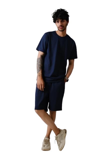 Co-ord- Soild Navy Blue Set Majestic Classic Set Nightwear T-Shirt & Shorts Casual Wear | Night Outfits,-image-40