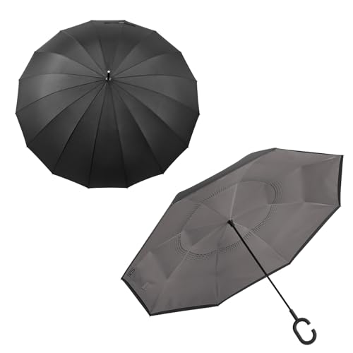 G4Free 54 Inch Large Windproof Umbrella Auto Open Classic Wooden