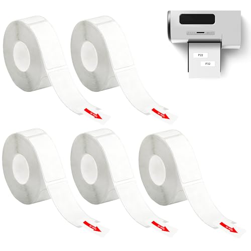 5 Rollen Weiße Thermo Etikettenband, 800 Stück 12mm Etikettenband Selbstklebend, Compatibel mit P21 Etiketten Wasserdicht, Praktisches Etiketten Set für Büro Haus Schule Versand Organisation