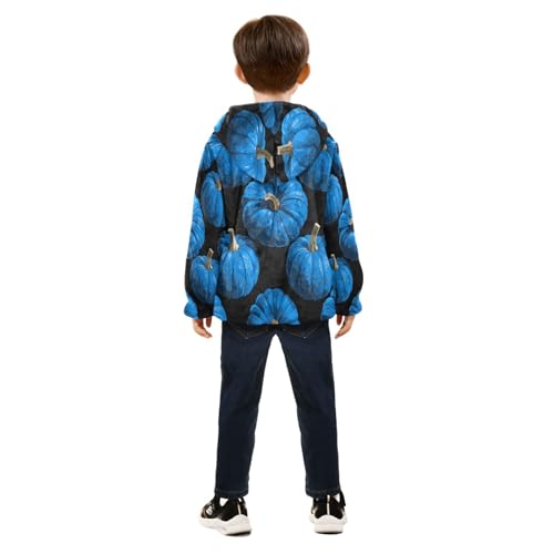 Blue Pumpkins on Black Background Toddler Fleece Jacket Girl Boys Hooded Fleece Jacket Coat Warm Outwear Zip-up 3-10T4