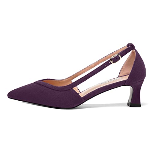 ROSERWISH Womens Wedding Suede Fashion Cute Buckle Pointed Toe Kitten Low Heel Pumps Dress Shoes 2 Inch2