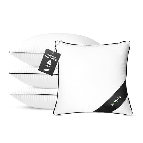 EGYPTO Pack of 4 White Duck Feather Cushion Inserts 45cm x 45cm 100% Natural Cotton Down Proof Cover Double Stitched Seams Non Allergenic Feather cushions inner (Pack of Four 18 x 18)