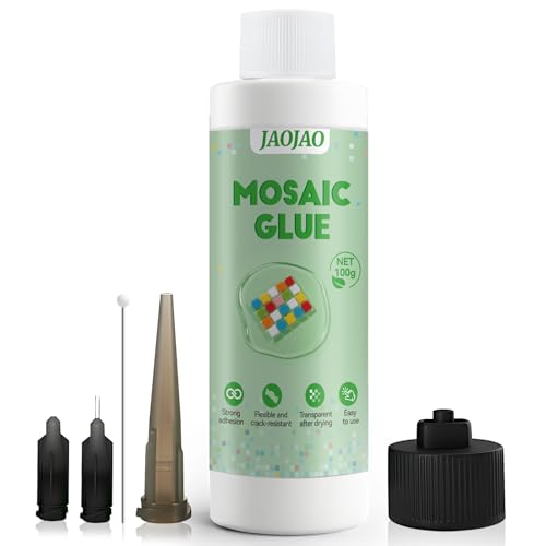 JAOJAO Mosaic Glue, Mosaic Tile Glue Strong Adhesion Transparent After Curing Flexible for DIY Crafts for Glass Ceramic Wood Plastic Indoor and Outdoor Use, 100g