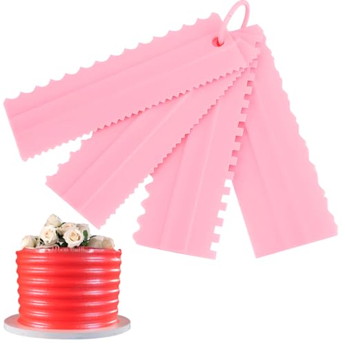 Lefaust 4-Piece Cake Scraper and Icing Smoother Set – Sawtooth Edge Decorating Combs for Mousse, Buttercream, and Fondant – Cake Edge Decorating Tools for DIY Baking