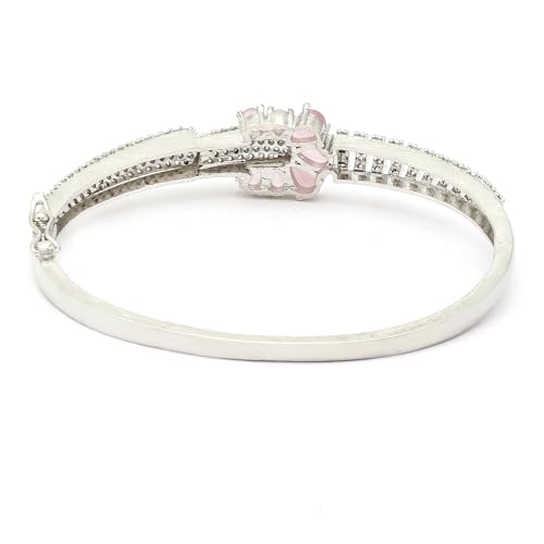 Image of ZENEME Rhodium-Plated Square Shaped American Diamond Studded Kada Bracelet For Girls and Women