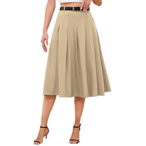 Cromoncent Girls Womens High Waist Pleated Long Skirt with Pockets