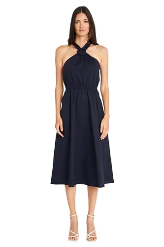 Image of Maggy London Women's Dresses Tropical Floral Print Halter Midi Dress with Cinched Waist