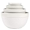 Ttu tabletops gallery hobnail style 4 piece classic white stoneware nesting mixing bowl set for baking and cooking  urban country home decor