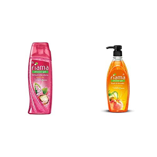 Image of Fiama Di Wills Patchouli and Macadamia Pure Indulgence Shower Gel, 250ml And Fiama Peach And Avocado Mild Dew Shower Gel, 500ml