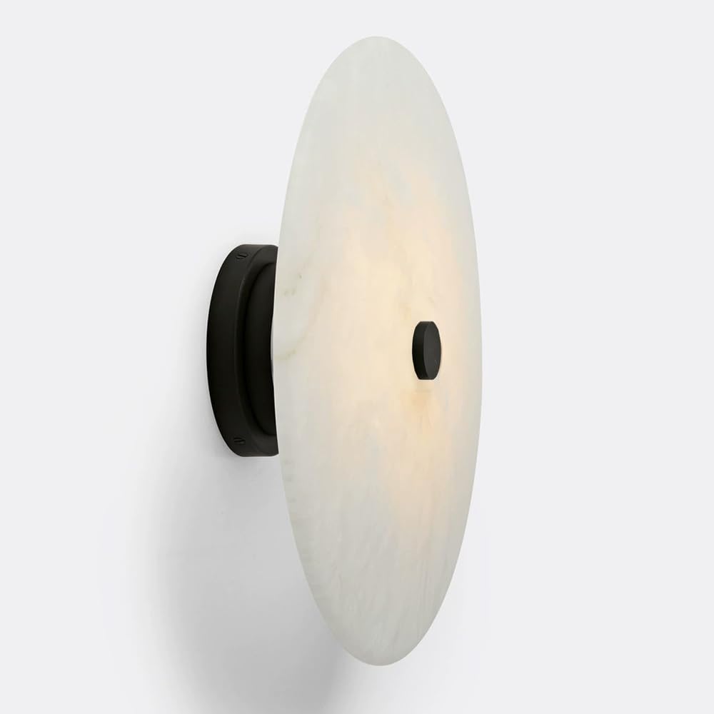 GUOGUOSM 7.8in Alabaster Wall Lamp, Nordic Minimalist Style Round Wall Sconce, Hard Wiring Connection Indoor Wall Light, Bedside Corridor Stairs Decorative Lighting Fixtures