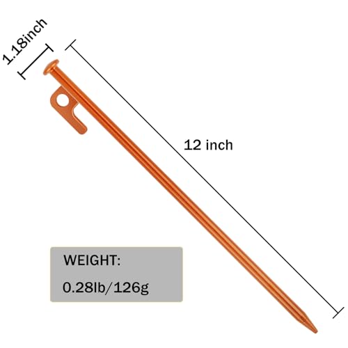 Image of 8 Pack Tent Stakes Heavy Duty 12 inch Steel Tent Pegs for Camping Unbreakable and Inflexible-Orange