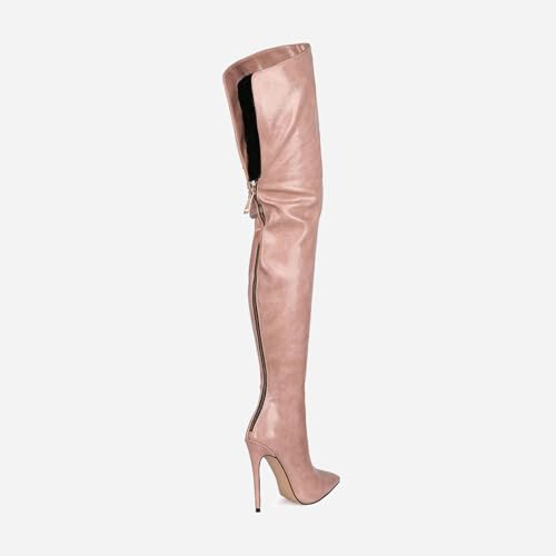 Image of Thigh high boots for women striped Back zipper Burgundy Zebra Print Over the knee Sexy gold white pointed toe Cow Print leopard Magenta stiletto heel
