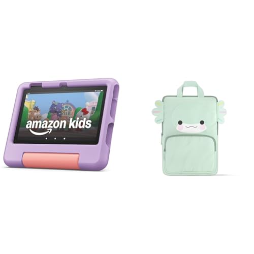 Amazon Fire 7 Kids Tablet Sleeve Bundle — Bundle includes Amazon Fire 7 Kids tablet, 16GB, Purple & Axolotl Carrying Case