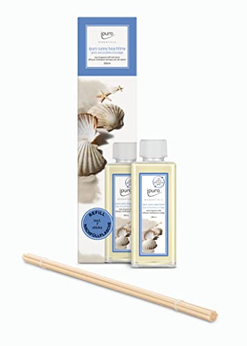 ipuro Sunny Beachtime Navulling met frisse noten, geurolie navulling met geurstaafjes, kamergeur, diffuser, navulfles 200 ml, navulfles voor kamergeur, incl. geursticks