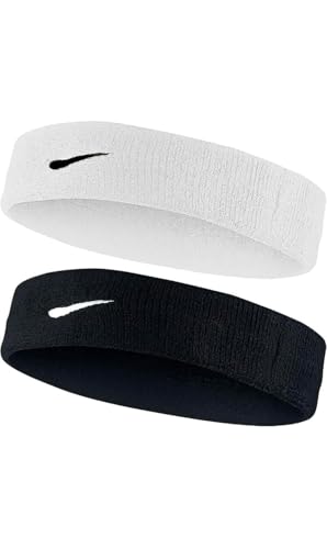 STEFFER Cotton Sports Headband, Unisex Gym Workout Sweatband for Fitness, Yoga, Black and White, 2...