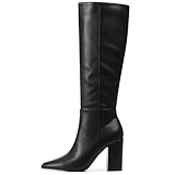 AOSPHIRAYLIAN Womens Black Knee High Boots Wide Calf Pointed Toe Block Chunky High Heel Tall Long Motorcycle Riding Dress Boots with Zipper Size 7.5