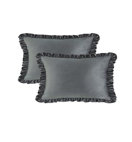 Image of Amazon Brand - Umi Velvet Grey 12x20 Pillow Covers, Set of 2 Decorative Ruffle Cushoin Pillow Covers for Sofa Couch