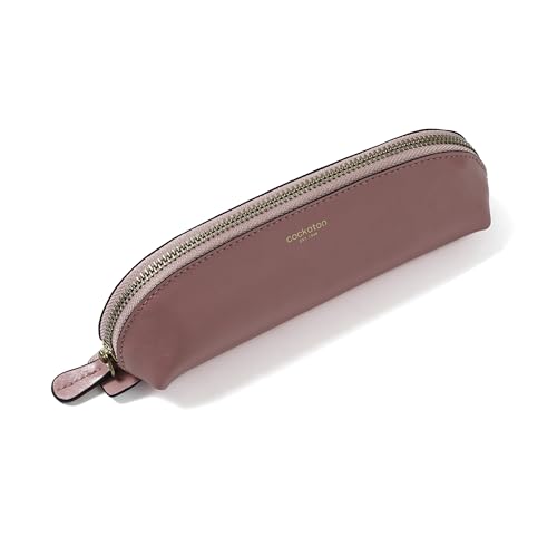 Image of Cockatoo Genuine Leather Pencil Pouch, Accessories holder, Stationery Bag, Zippered Pen Case for Work & Office (Strawberry Ice)