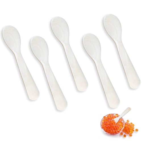 5 Stück Eierlöffel Perlmutt,Natürlich Perlmutt Muschel Löffel,8.8 cm Kaviarlöffel,Klassiker Kaviar Löffel Eierlöffel Perlenlöffels Mutter...
