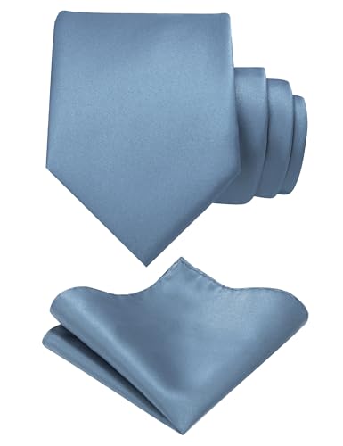 Image of RBOCOTT Solid Color Tie and Pocket Square Hankerchief with Lapel Pin Set for Men