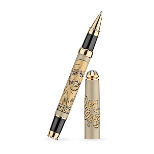 Image of Lord Sai Baba Etched Pen | Shraadha & Saburi Etched Design | Shirdi Sai Baba Engraved Figure | Brass Metal Engraved Pen for Office Use |