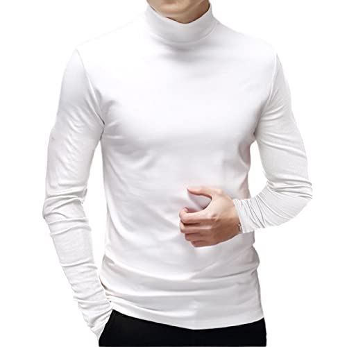 Men's Fashion Mock Turtleneck T-Shirts Long Sleeve Pullover Sweater Basic Designed Undershirt Slim Fit Top S White #TOP1